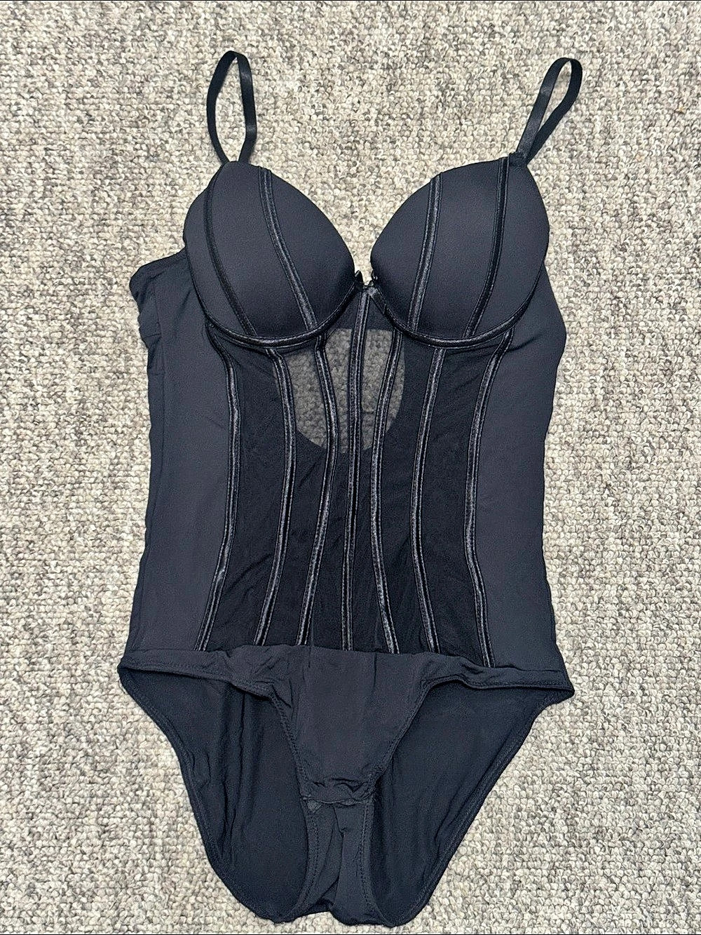 Prima Valentina Black Mesh-Panel Bodysuit Black Shapewear Size Medium